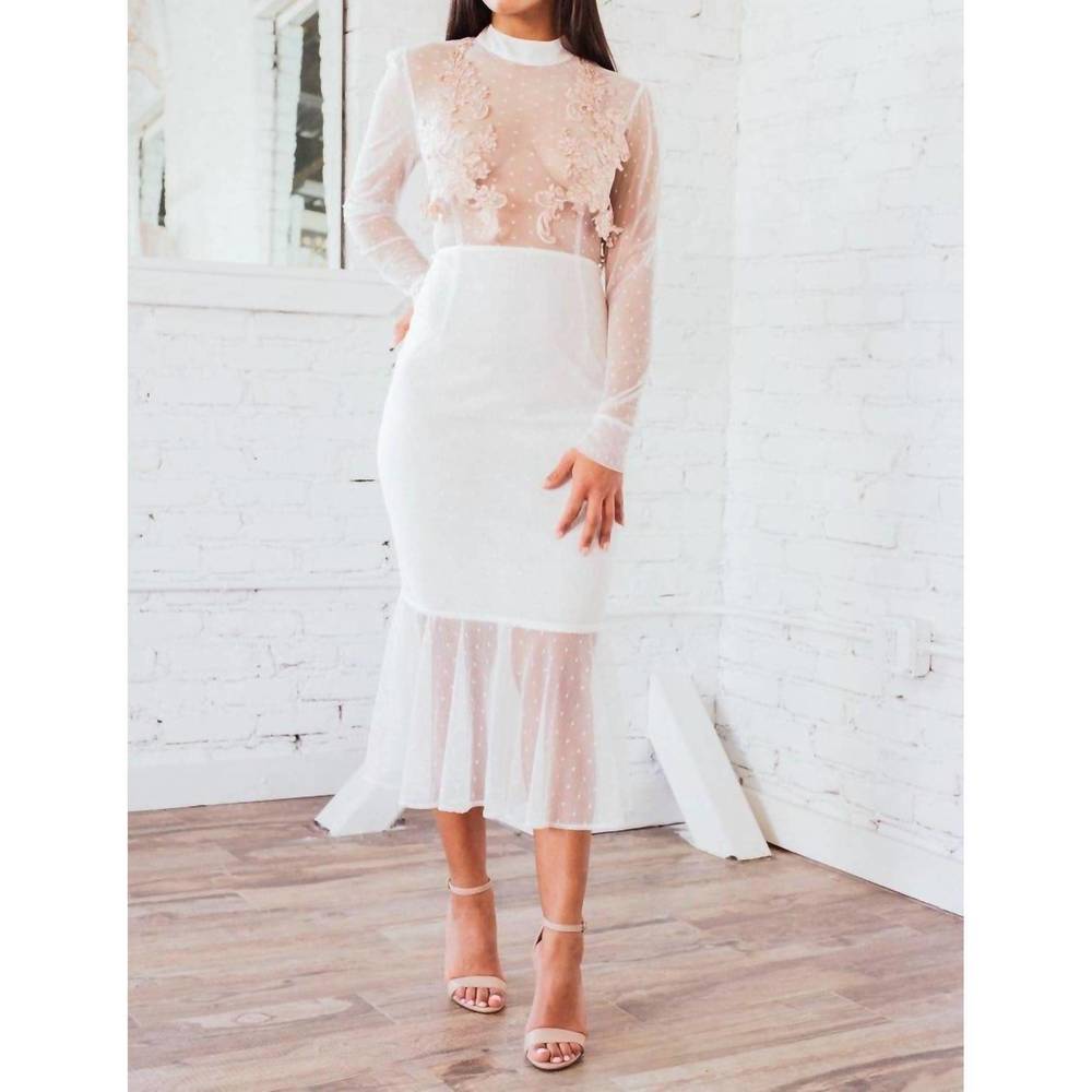 NEW ARITI KAZIRIS long sleeve sheer lace dress in white/rose gold